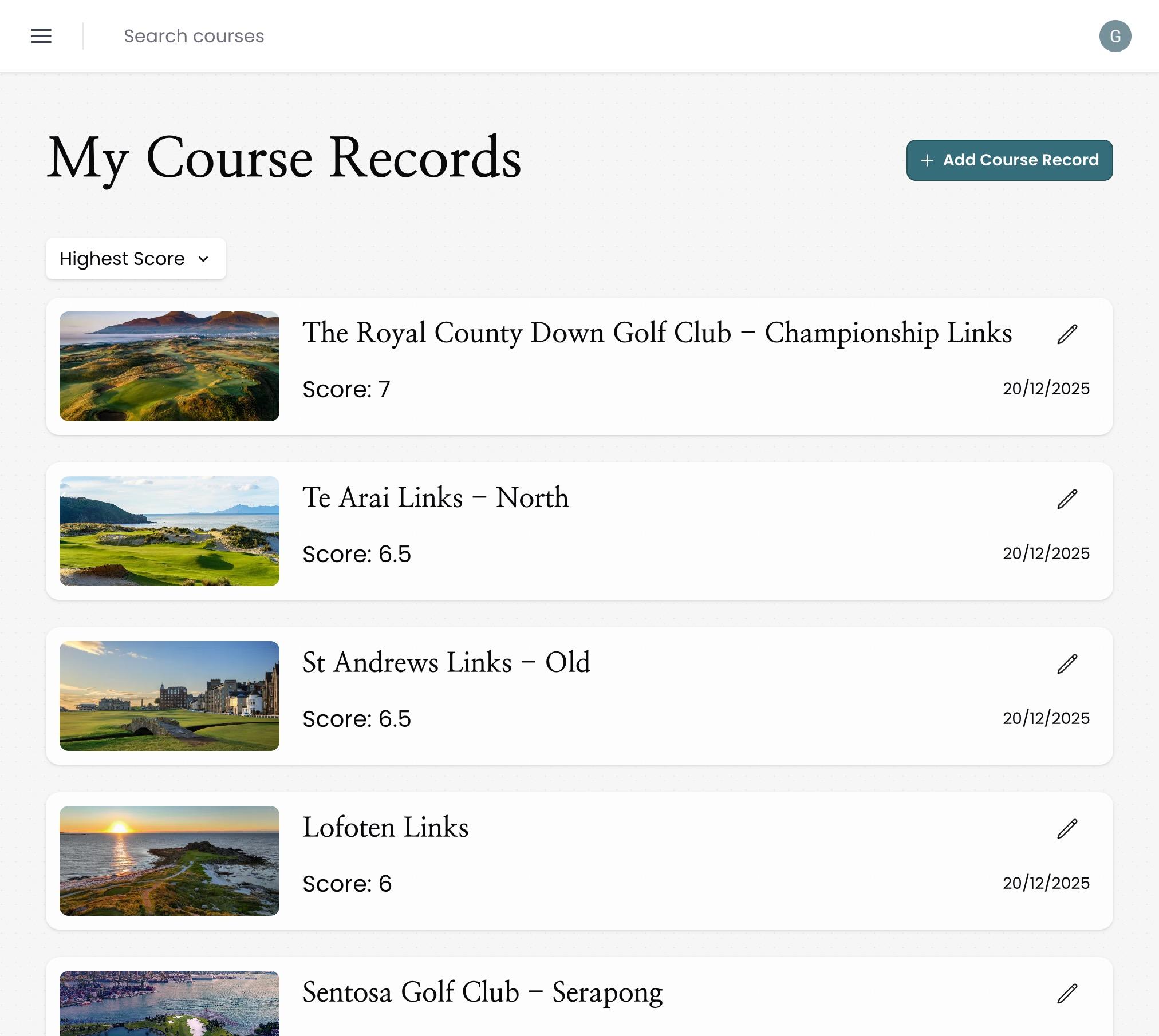Course Record app